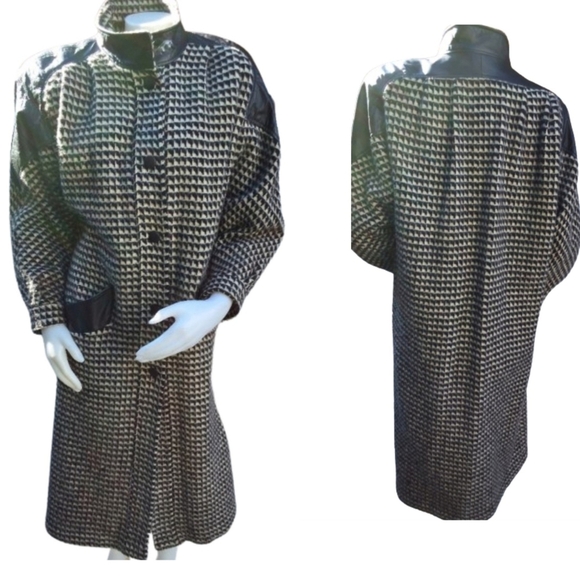 Vintage black‎ and white wool maxi coat 14 - Picture 1 of 14